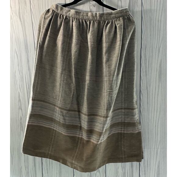 Vintage Wool A Line Plaid Gray Side Button USA Midi Skirt Size 13 - Picture 1 of 8